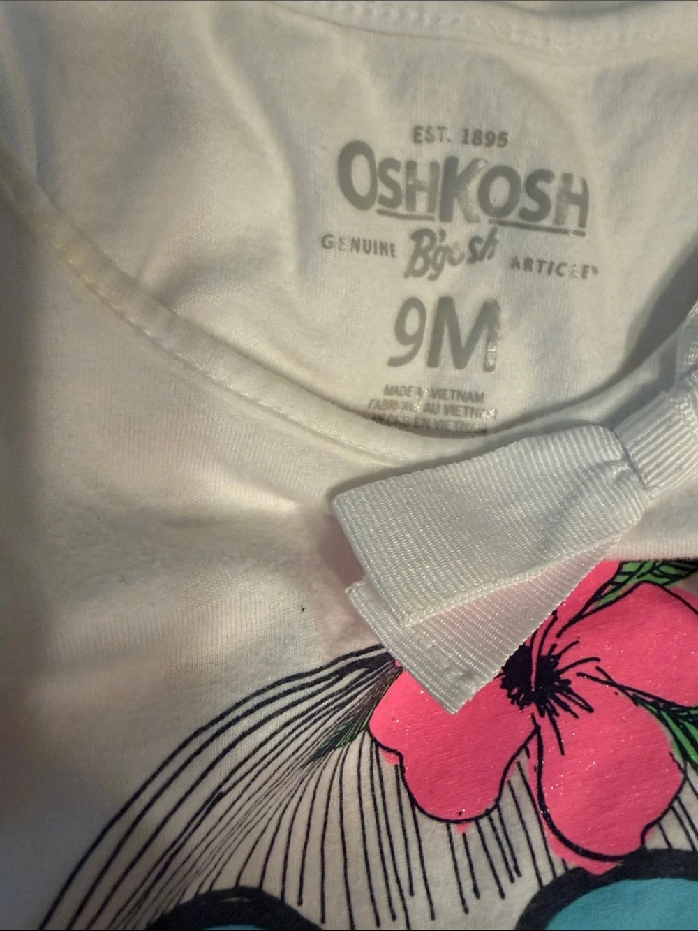 OshKosh B'gosh White Tank Top with Pink Flamingo & Teal Polka Dot Size 9 Months